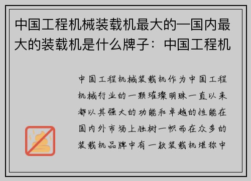 中国工程机械装载机最大的—国内最大的装载机是什么牌子：中国工程机械装载机：开创装载领域的巅峰之作