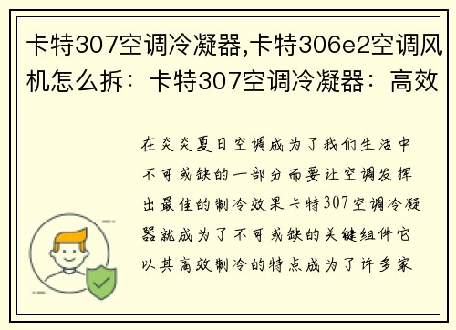 卡特307空调冷凝器,卡特306e2空调风机怎么拆：卡特307空调冷凝器：高效制冷的首选